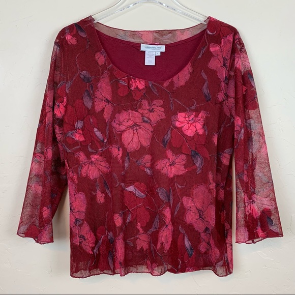 COLDWATER CREEK Pink Cabernet Floral Sheer L - Picture 1 of 4